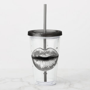 Personalised Sparkly Silver Love Lips Acrylic Tumb Tumbler