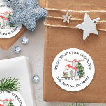 Personalised Special Delivery from Santa & Helpers Classic Round Sticker<br><div class="desc">Personalised Christmas stickers for kids with cute watercolor illustration of Santa and his helpers. The design also includes a decorated christmas tree, a sled with presents and whimsical typography. The template is set up ready for you to add your child's name so the wording will read "Special Delivery for [name]...</div>