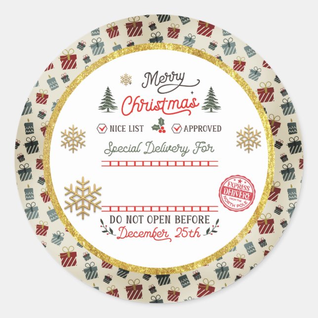 Personalised Special Delivery North Pole Santa Classic Round Sticker (Front)