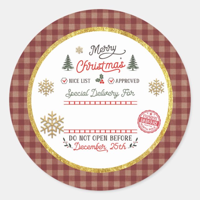 Personalised Special Delivery North Pole Santa Classic Round Sticker (Front)