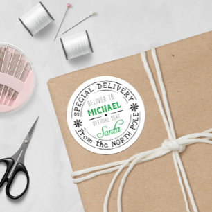 Personalised Special Delivery North Pole Santa  Classic Round Sticker