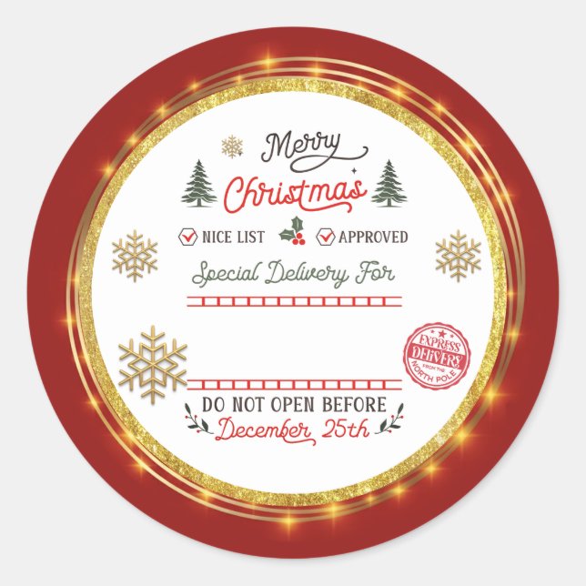 Personalised Special Delivery North Pole Santa Classic Round Sticker (Front)