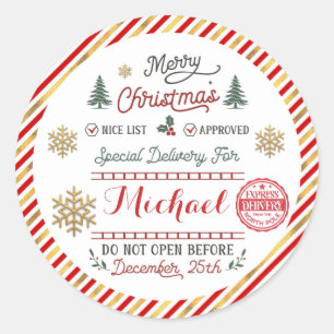 Personalised Special Delivery North Pole Santa Classic Round Sticker