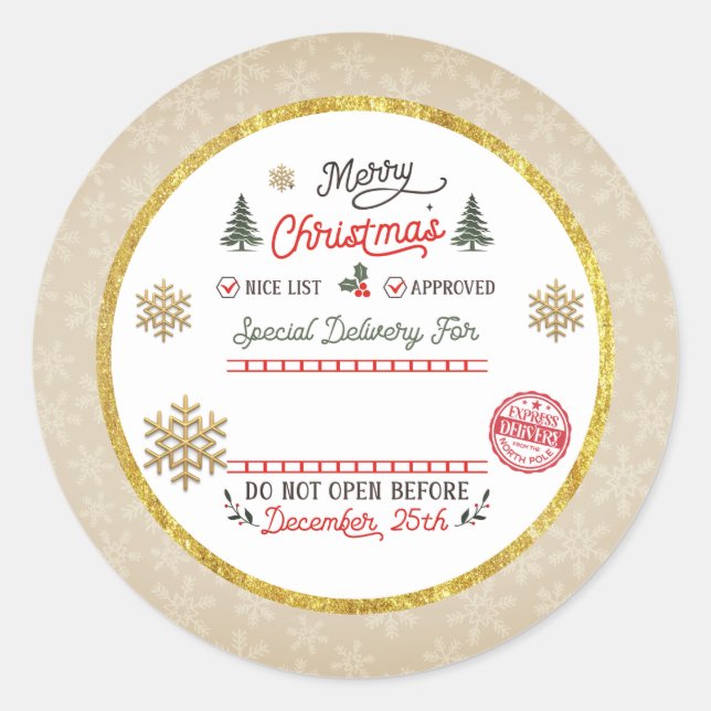 Personalised Special Delivery North Pole Santa Classic Round Sticker (Front)