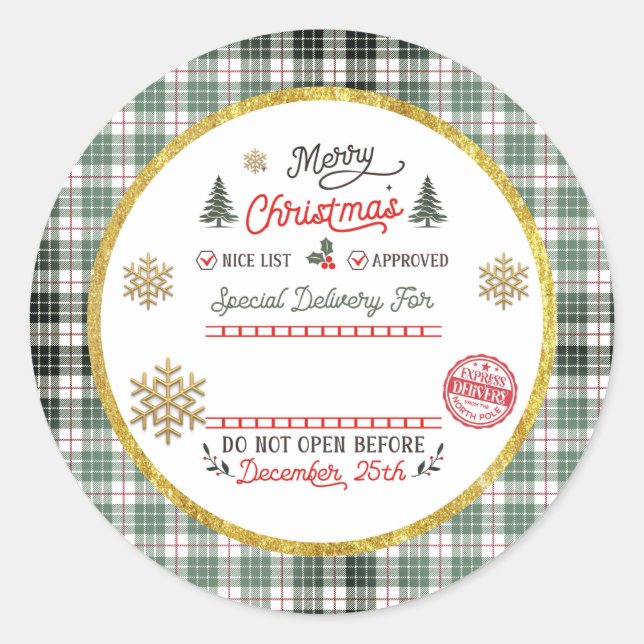 Personalised Special Delivery North Pole Santa Classic Round Sticker (Front)