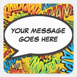 Personalised Speech Bubble Fun Comic Book Square Sticker