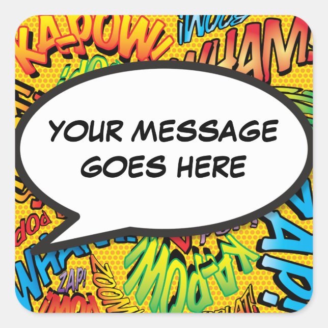 Personalised Speech Bubble Fun Comic Book Square Sticker (Front)