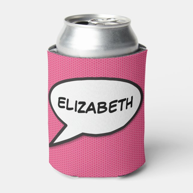 Personalised Speech Bubble Pink Fun Modern Can Cooler (Can Front)