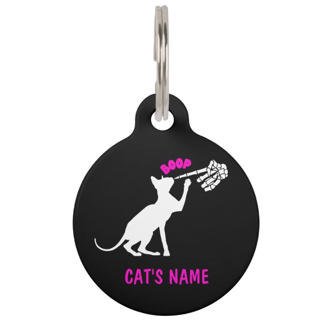 Personalised Sphynx Cat Skeleton Nose Boop  Pet Tag (Front)
