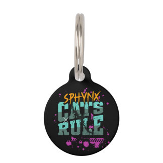 Personalised 'Sphynx Cats Rule' Vibrant Pop Art Pet Tag