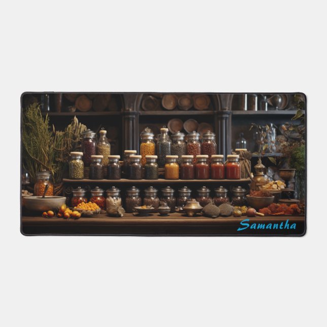 Personalised Spice Shop Counter Desk Mat (Front)