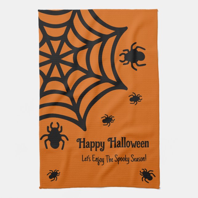 Personalised Spiderweb Halloween Tea Towel (Vertical)