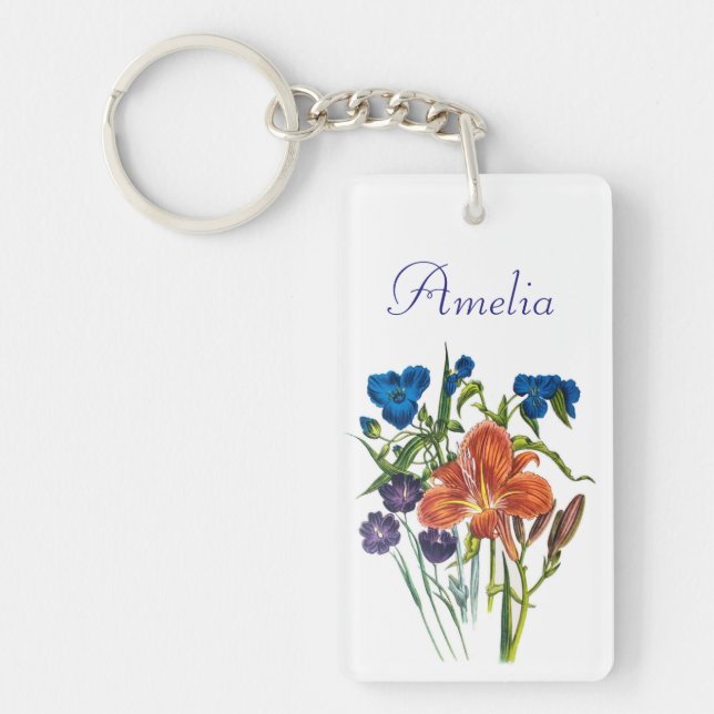 Personalised Spiderwort and Daylily Key Ring (Front)