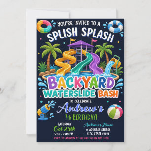 Personalised Splash Water Slide Birthday Invitation