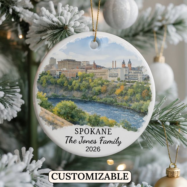 Personalised Spokane Ornament, Custom Washington Ceramic Tree Decoration (Creator Uploaded)