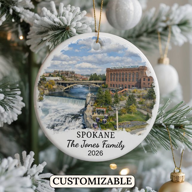 Personalised Spokane Ornament, Custom Washington Ceramic Tree Decoration (Creator Uploaded)