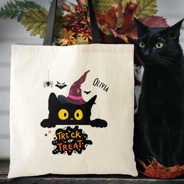 Personalised Spooky Black Cat Trick or Treat Tote Bag (Creator Uploaded)