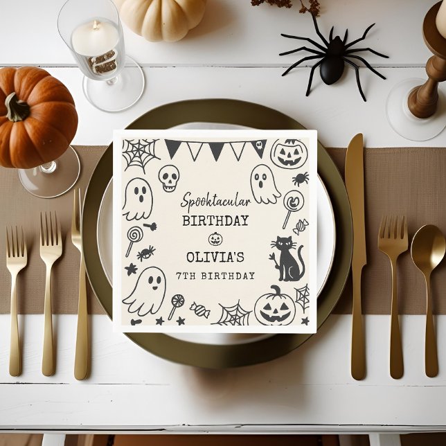 Personalised Spooky Cute Skeleton & Ghost  Napkin (Creator Uploaded)