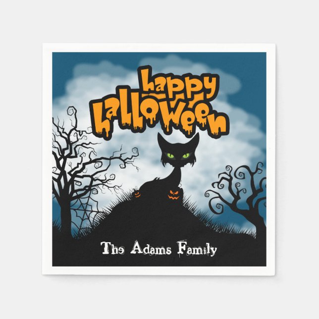 Personalised Spooky Happy Halloween Party Napkin (Front)