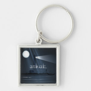 Personalised Spooky Lighthouse and Full Moon Night Key Ring