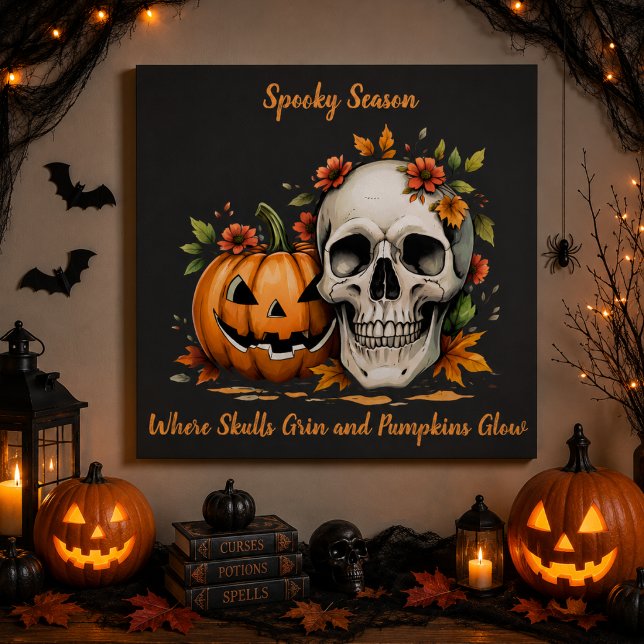 Personalised Spooky Season Skull & Pumpkin Poster (Creator Uploaded)
