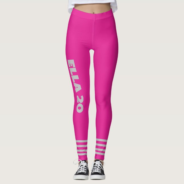 Personalised sport l Performance exercise pink Leggings (Front)