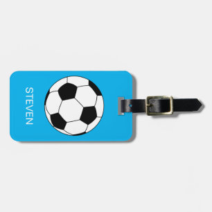 Personalised Sport Soccer ball Blue Luggage Tag