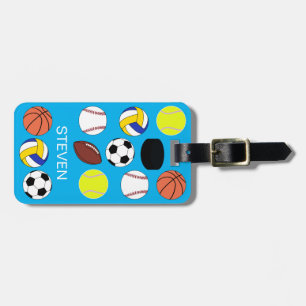 Personalised Sports balls Blue Luggage Tag