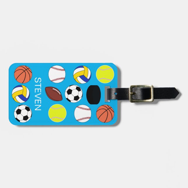 Personalised Sports balls Blue  Luggage Tag (Front Horizontal)