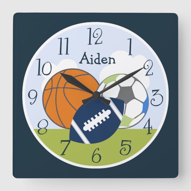 Personalised Sports Balls Kids Clock (Front)