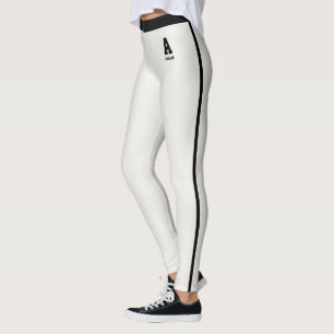 Personalised Sports Neutral Black Stripes Monogram Leggings