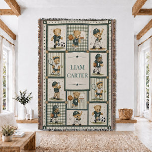 Personalised Sports Teddy Bea Woven Throw Blanket