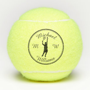 Personalised Sports Tennis Player Black Silhouette Tennis Balls