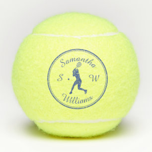 Personalised Sports Tennis Player Blue Silhouette Balls