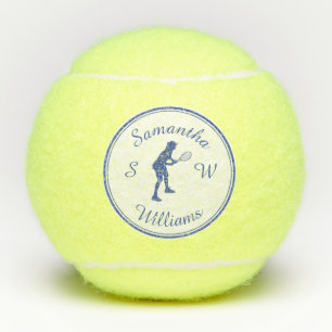 Personalised Sports Tennis Player Blue Silhouette Tennis Balls