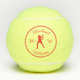 Personalised Sports Tennis Player Red Silhouette Balls