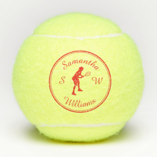 Personalised Sports Tennis Player Red Silhouette Tennis Balls