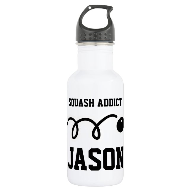 Personalised sports water bottle for squash player (Front)