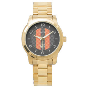 Personalised Sporty Orange Stripes Carbon Style Watch