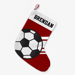Personalised Sporty Stripes Soccer Ball Red Small Christmas Stocking