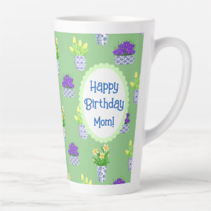 Personalised Spring Blooms in Blue & White Pots  Latte Mug