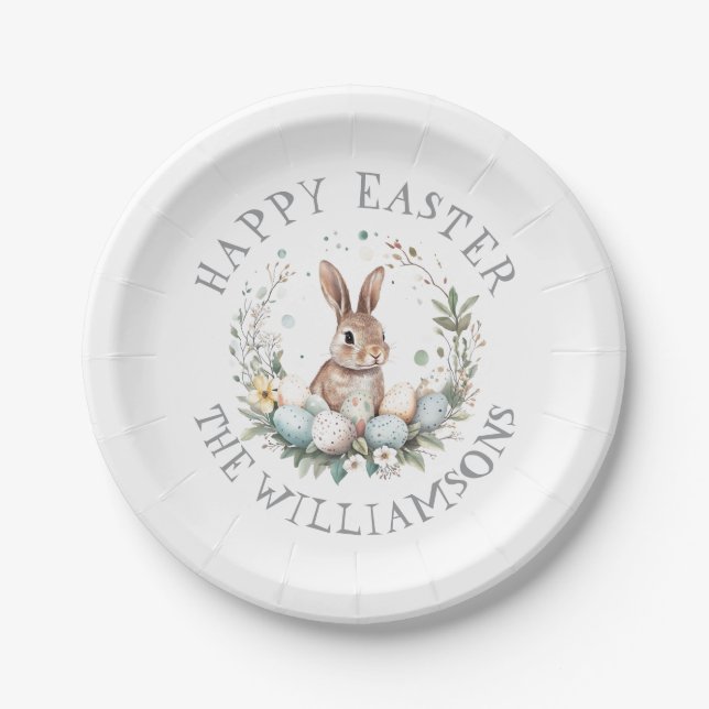  Personalised Spring Bunny Easter Eggs Garland Paper Plate (Front)