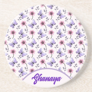 Personalised Spring Butterfly Floral Gift Coaster