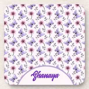 Personalised Spring Butterfly Floral Gift Coaster