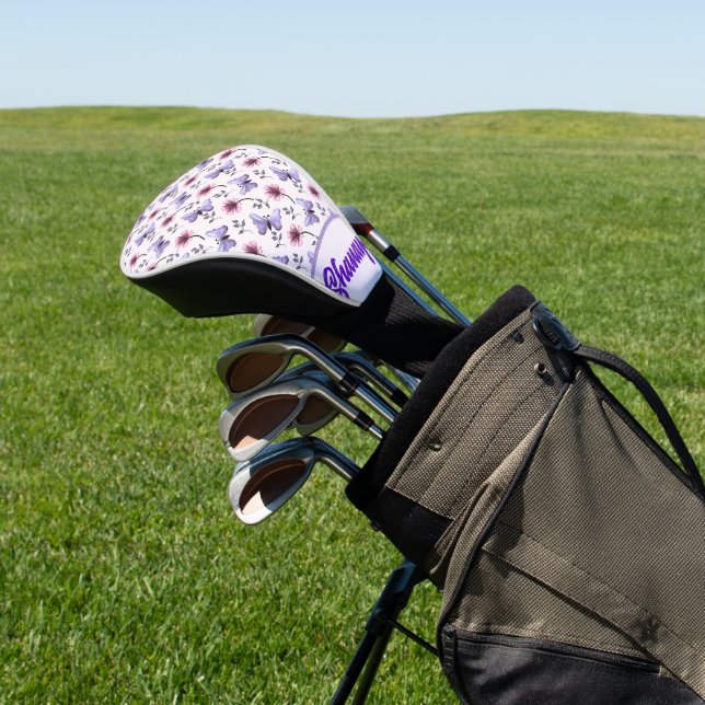 Personalised Spring Butterfly Floral Gift   Golf Head Cover (In Situ)