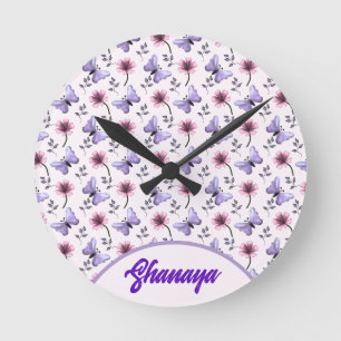 Personalised Spring Butterfly Floral Gift   Round Clock