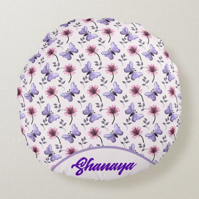 Personalised Spring Butterfly Floral Gift   Round Cushion (Front)
