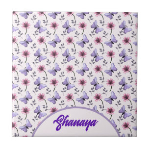 Personalised Spring Butterfly Floral Gift Tile