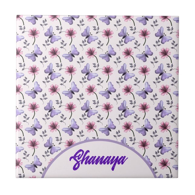 Personalised Spring Butterfly Floral Gift   Tile (Front)