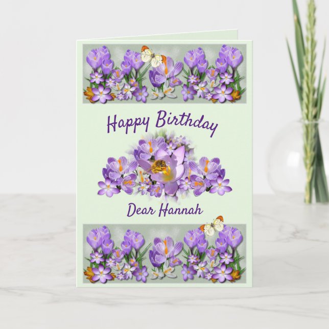 Personalised Spring Crocus Custom Text Birthday Holiday Card (Front)